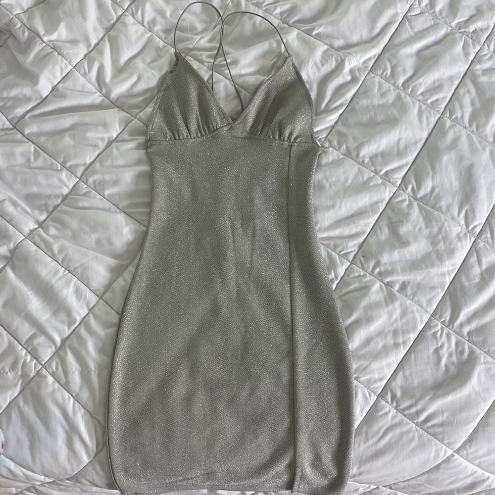 H&M Mini Dress Shimmer Silver Size Xxs